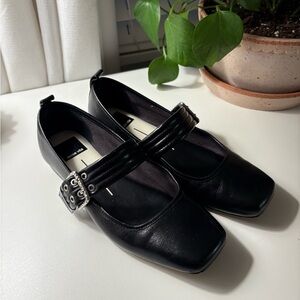 Dolce Vita Black Leather Flats with Buckle